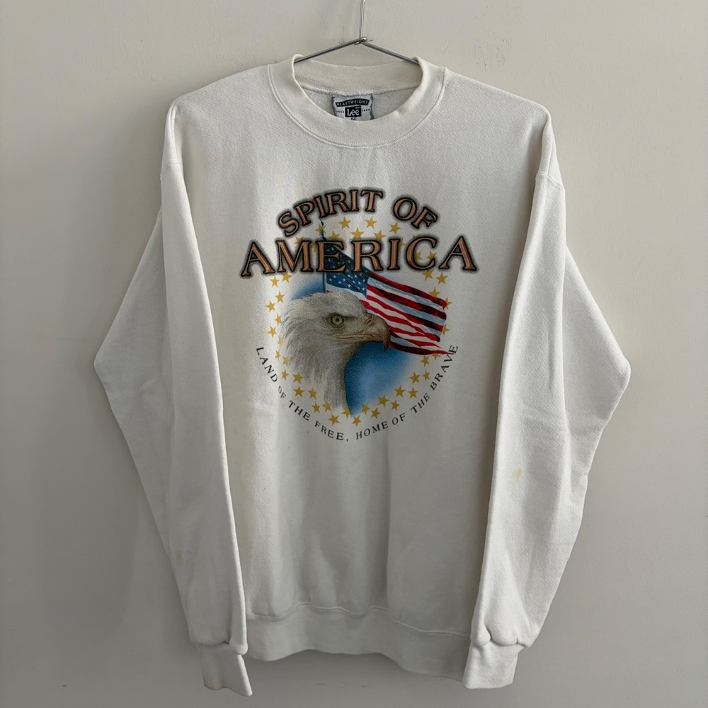 Vintage‎ Lee Heavyweight Spirit of America Eagle Sweatshirt White Medium